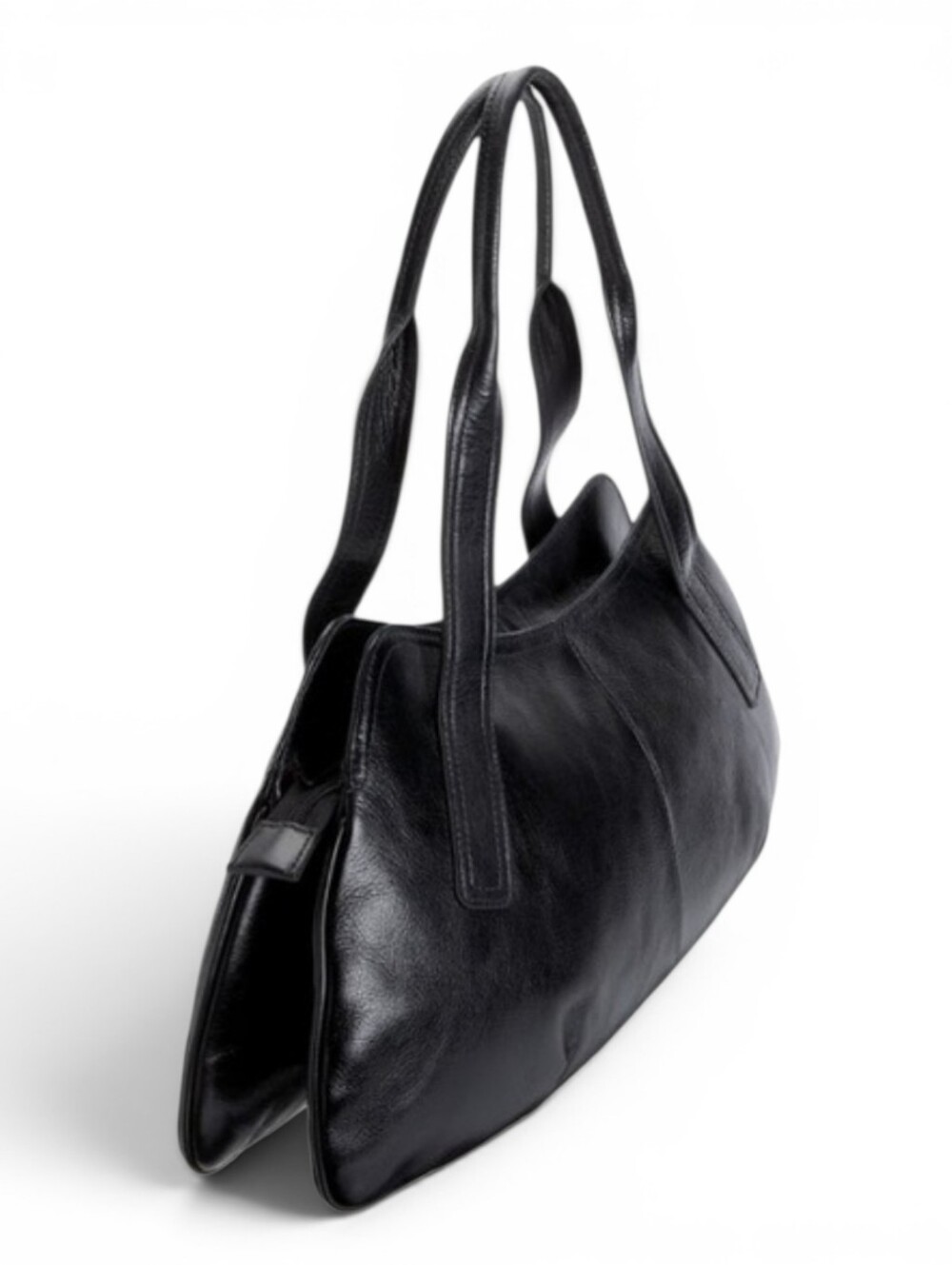 HOBO INTERNATIONAL Large Vesna Leather Bowler Bag Minimalist Expandable Black